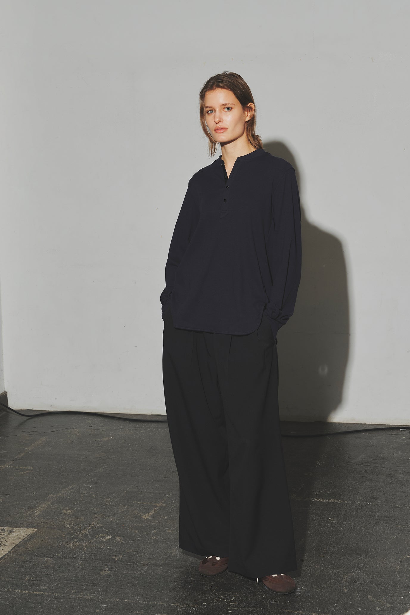 Henley Neck Round Hem Pullover
