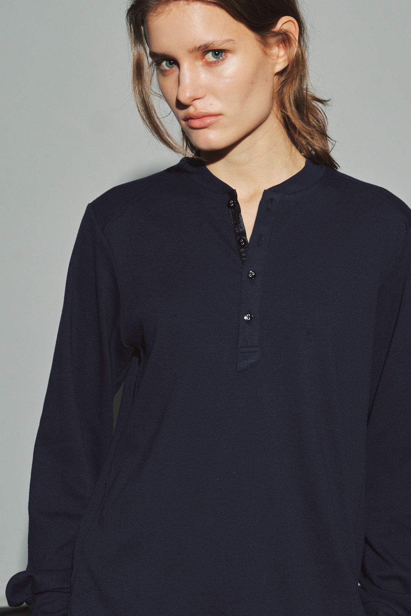 Henley Neck Round Hem Pullover