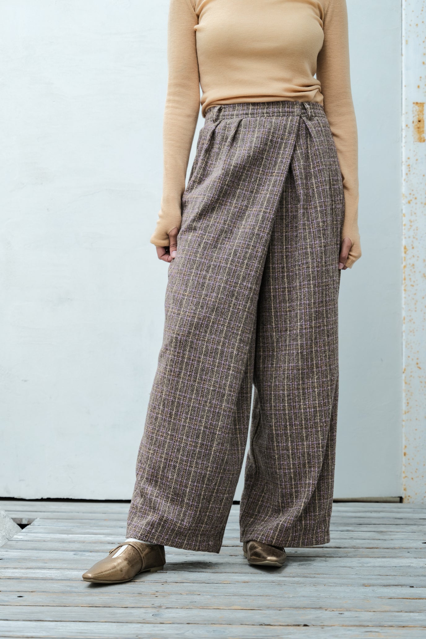 Checked Tweed Slide Pants