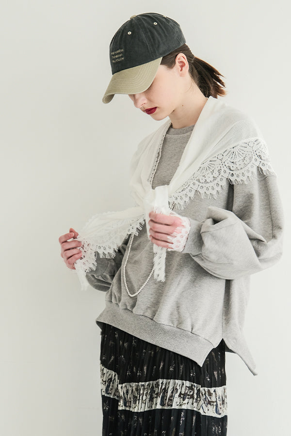 French Terry Pullover with Lace Cape