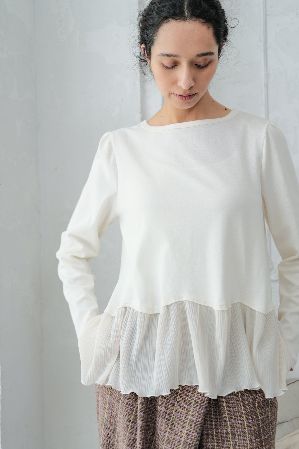 Pleated Mixed-Media Pullover