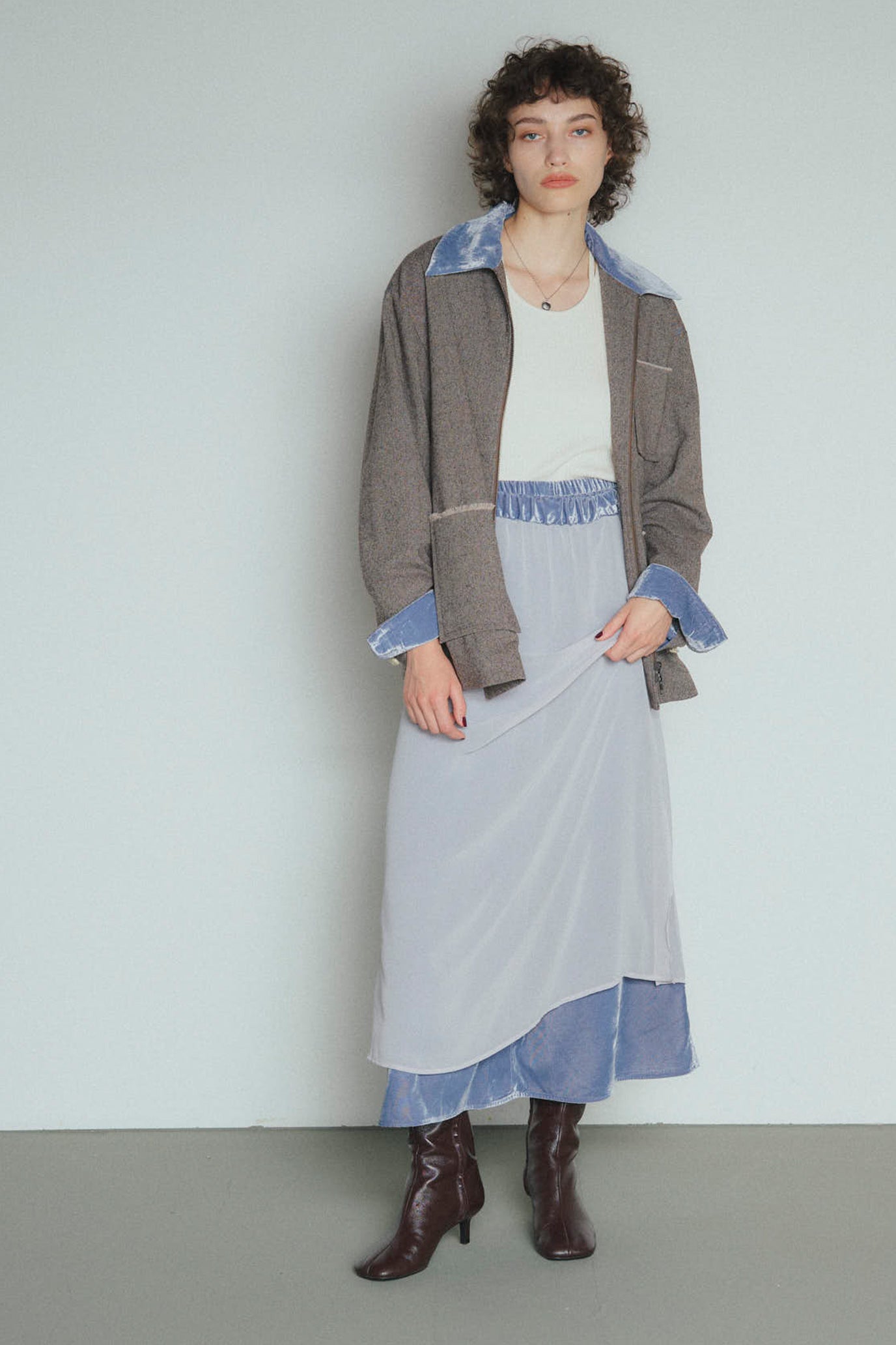 Velvet & Sheer Combo Skirt