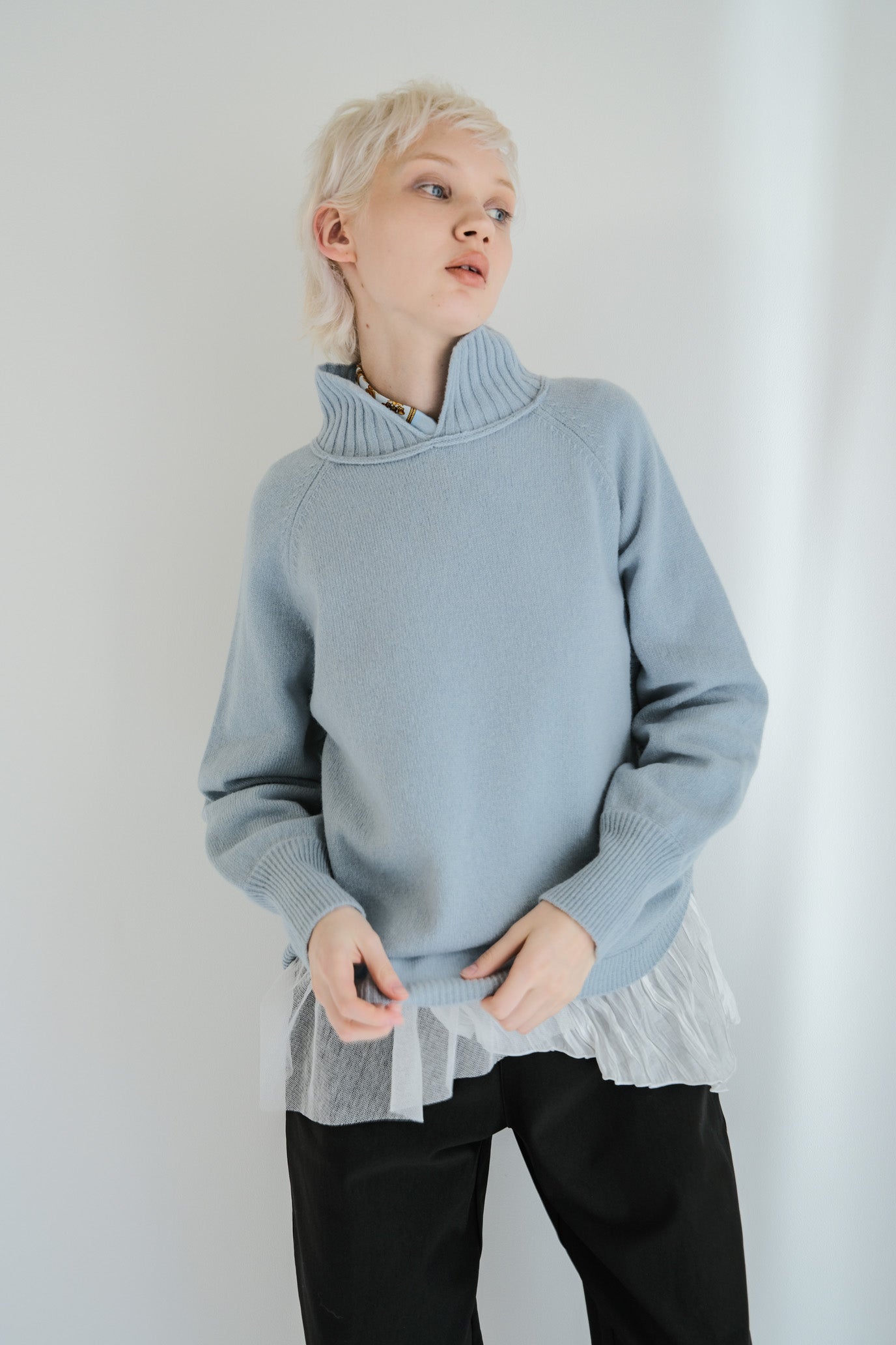 Tulle & Washed Peplum Pullover