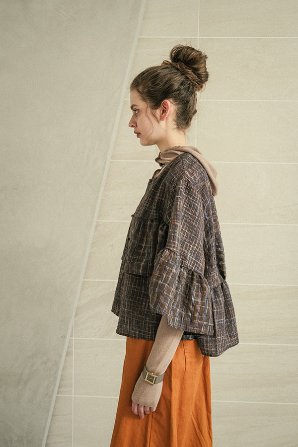 Voluminous Check Frill Blouse