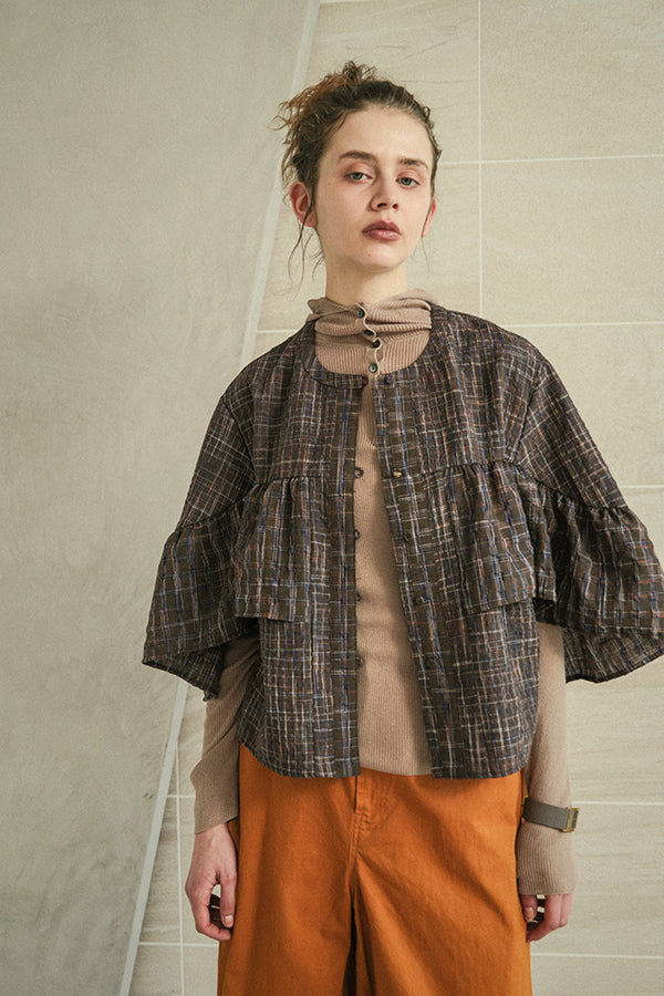 Voluminous Check Frill Blouse