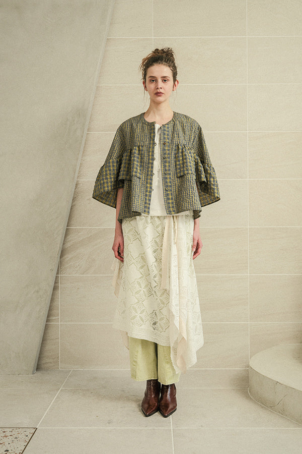 Voluminous Check Frill Blouse