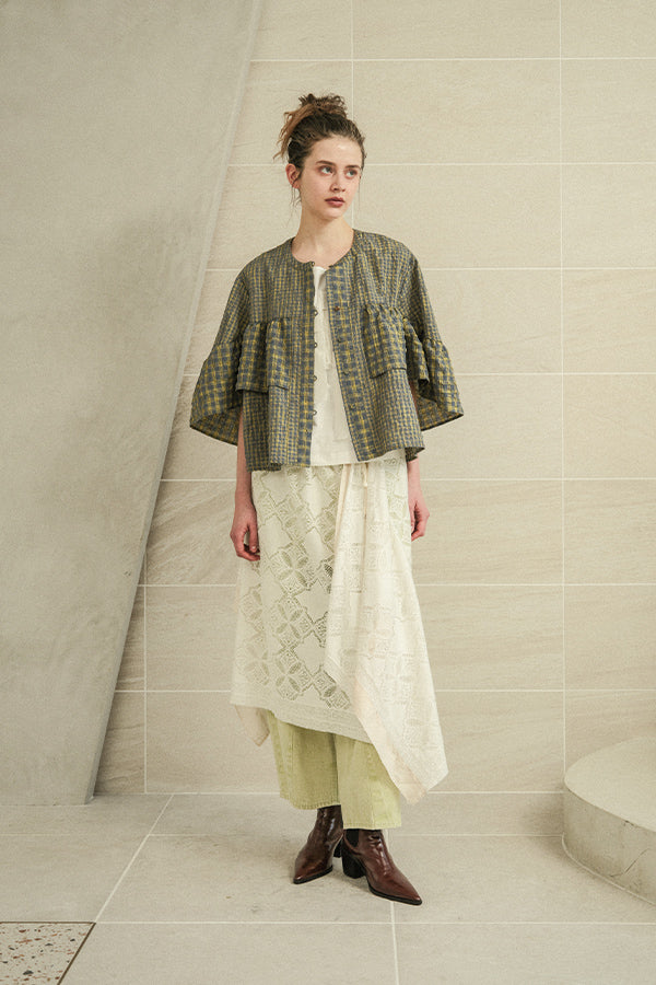 Voluminous Check Frill Blouse