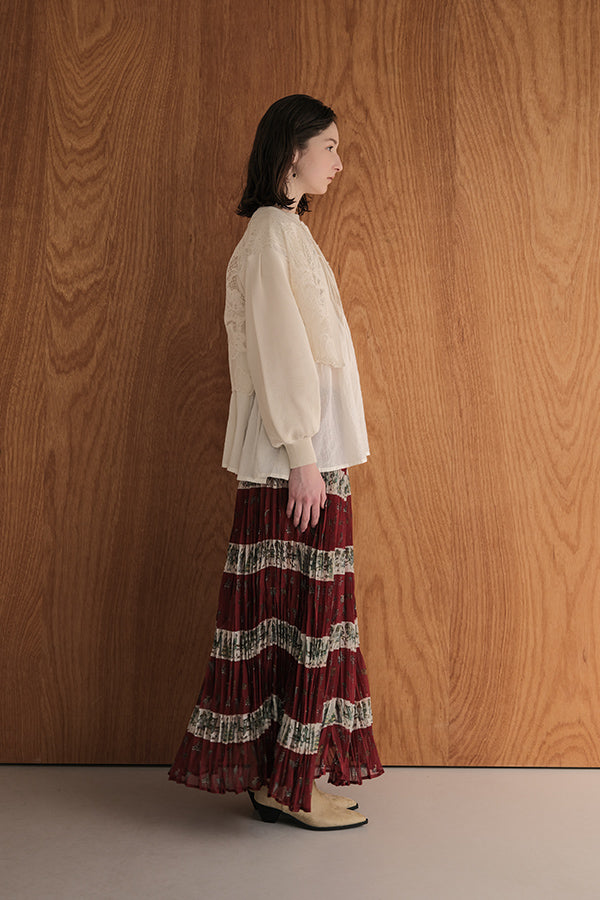 Vintage Print Random Pleated Skirt