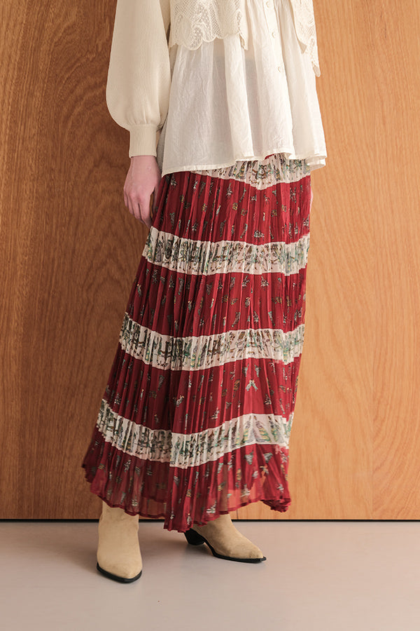 Vintage Print Random Pleated Skirt