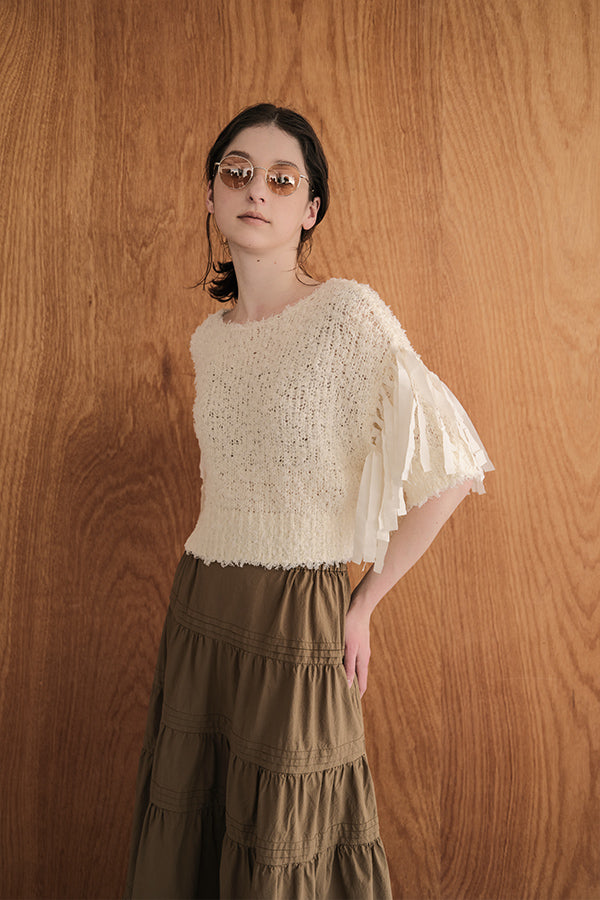 Tape Yarn Fringe Pullover