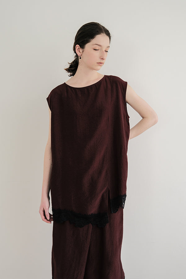 Boat Neck Pullover with Lace Hem