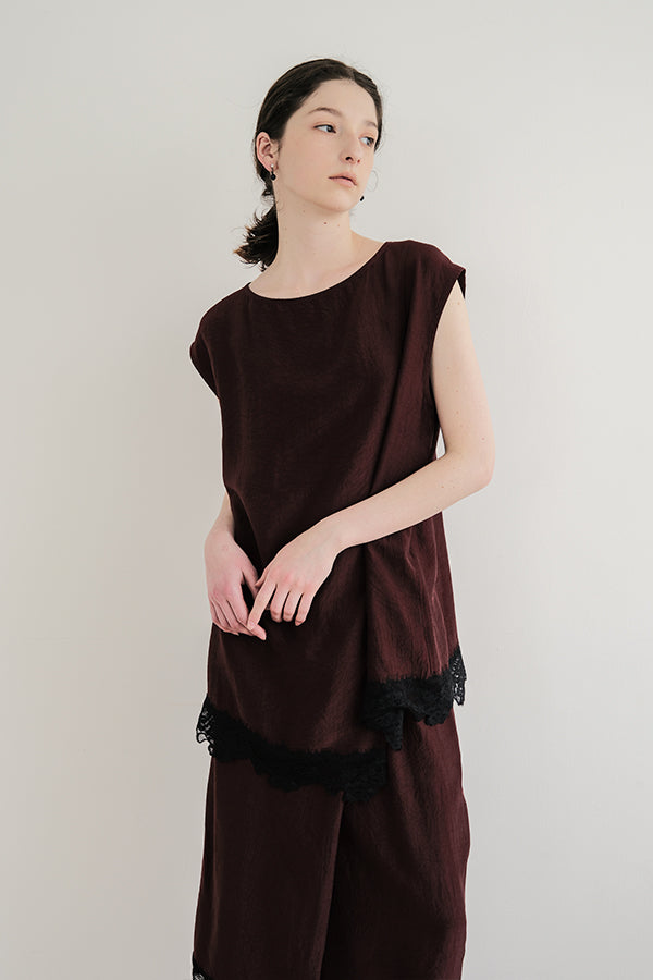 Boat Neck Pullover with Lace Hem