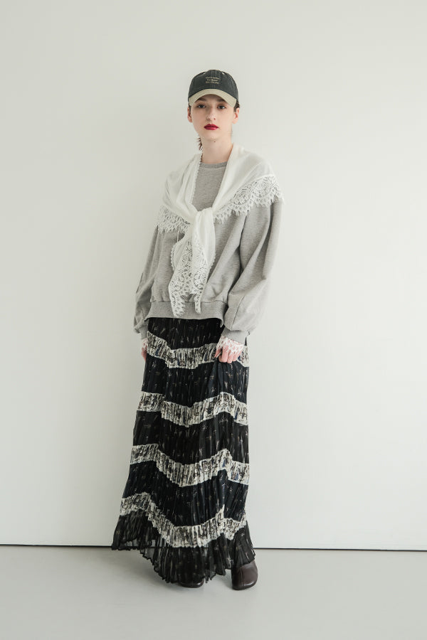 French Terry Pullover with Lace Cape