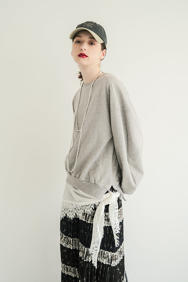 French Terry Pullover with Lace Cape