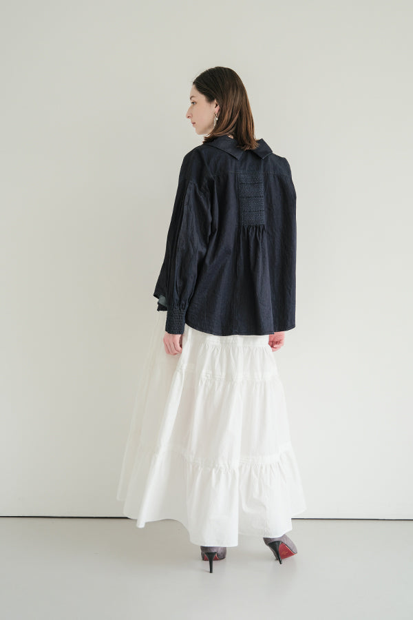 Shirred Denim Shirt