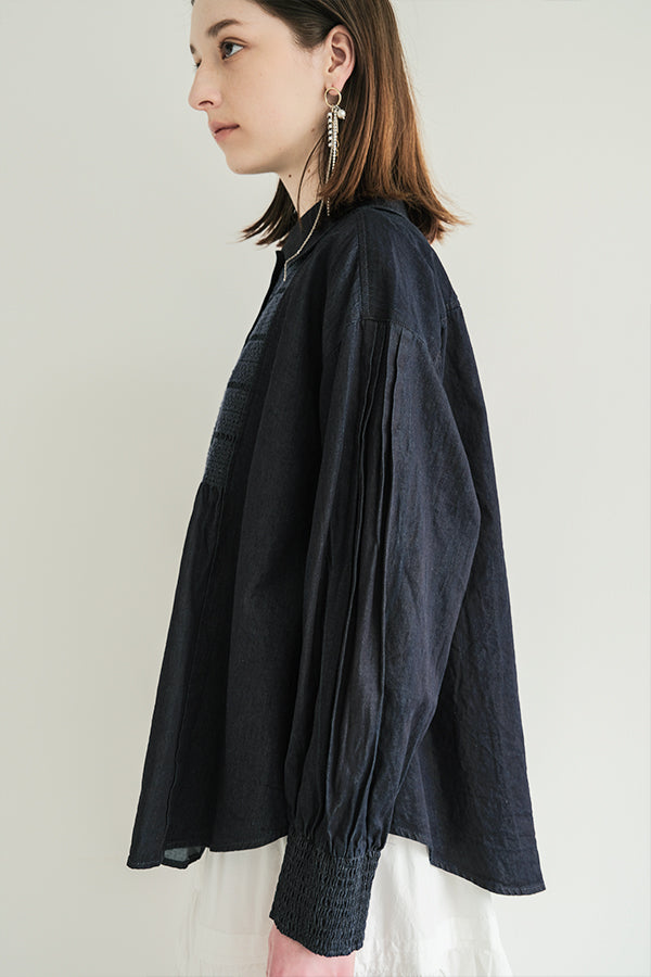 Shirred Denim Shirt