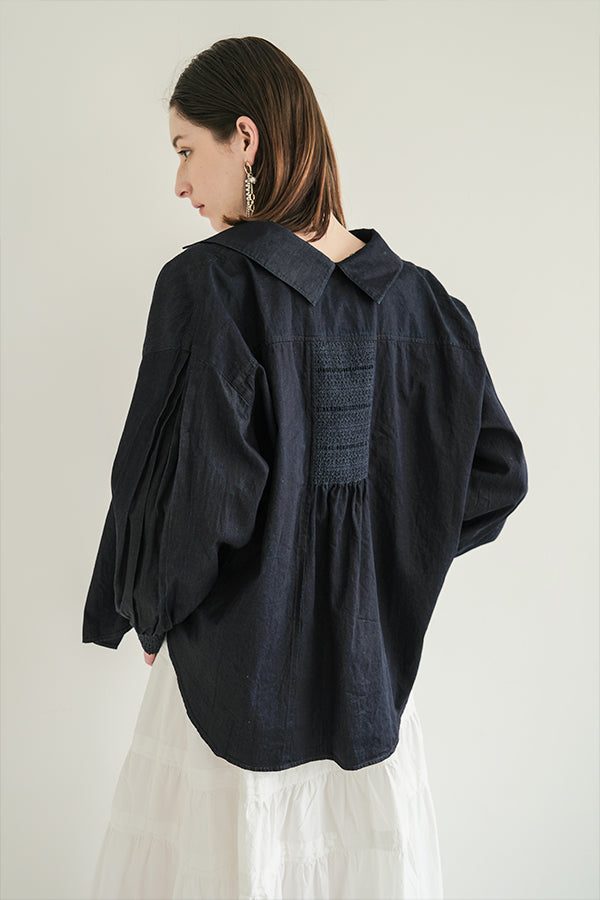 Shirred Denim Shirt