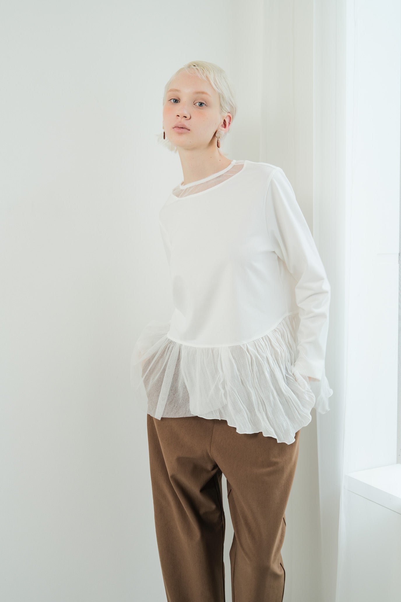 Tulle & Washed Peplum Pullover