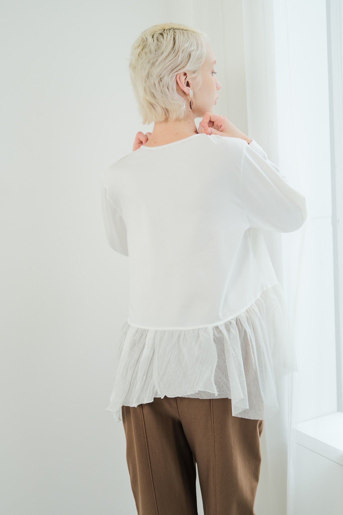 Tulle & Washed Peplum Pullover