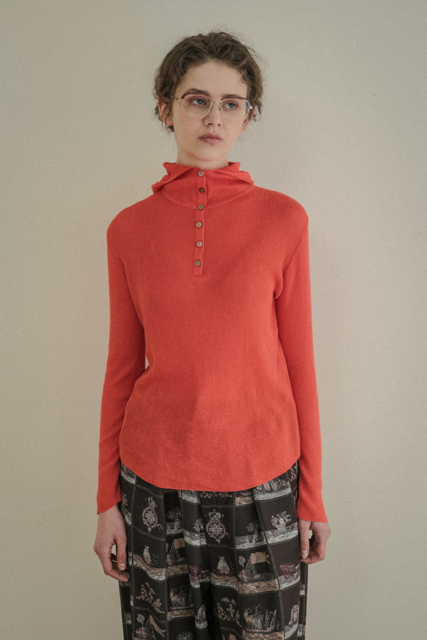 COCOCHI Rib Hooded Round Hem Pullover