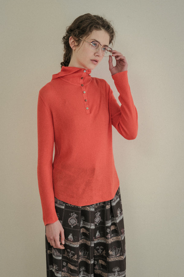 COCOCHI Rib Hooded Round Hem Pullover