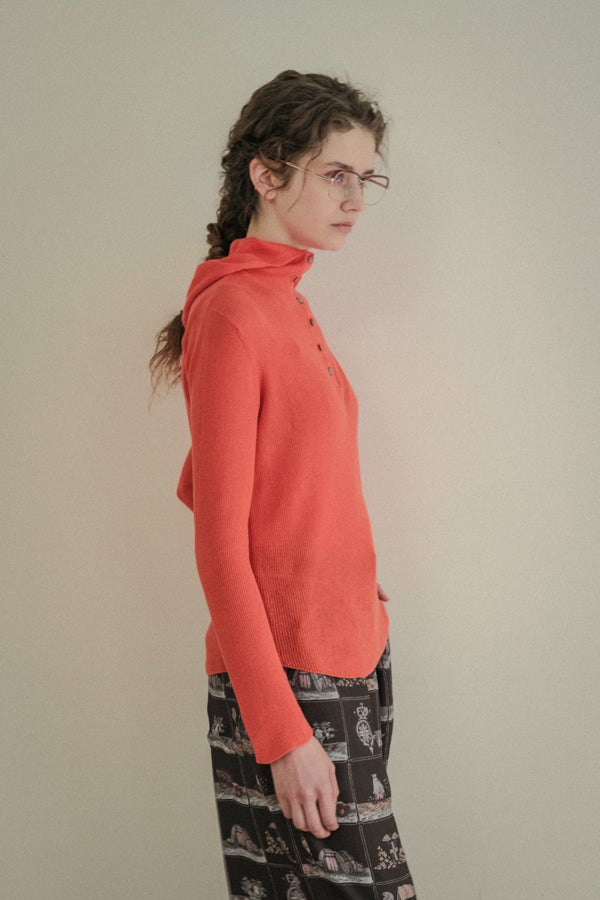 COCOCHI Rib Hooded Round Hem Pullover