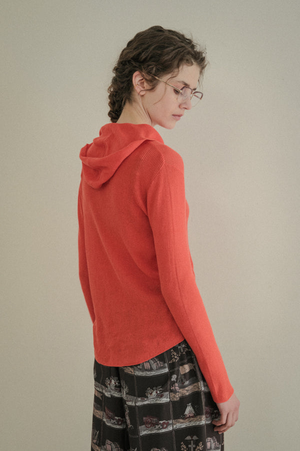 COCOCHI Rib Hooded Round Hem Pullover