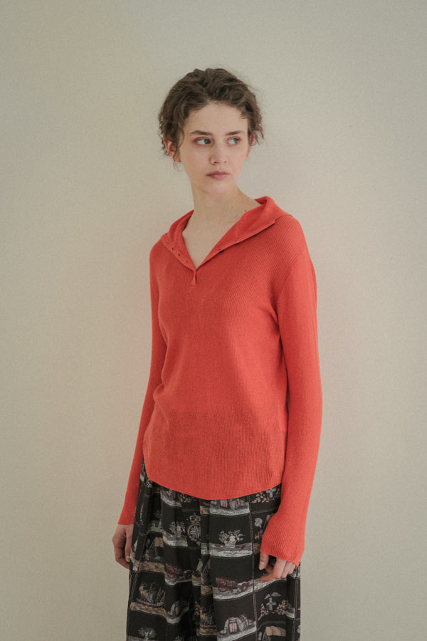 COCOCHI Rib Hooded Round Hem Pullover