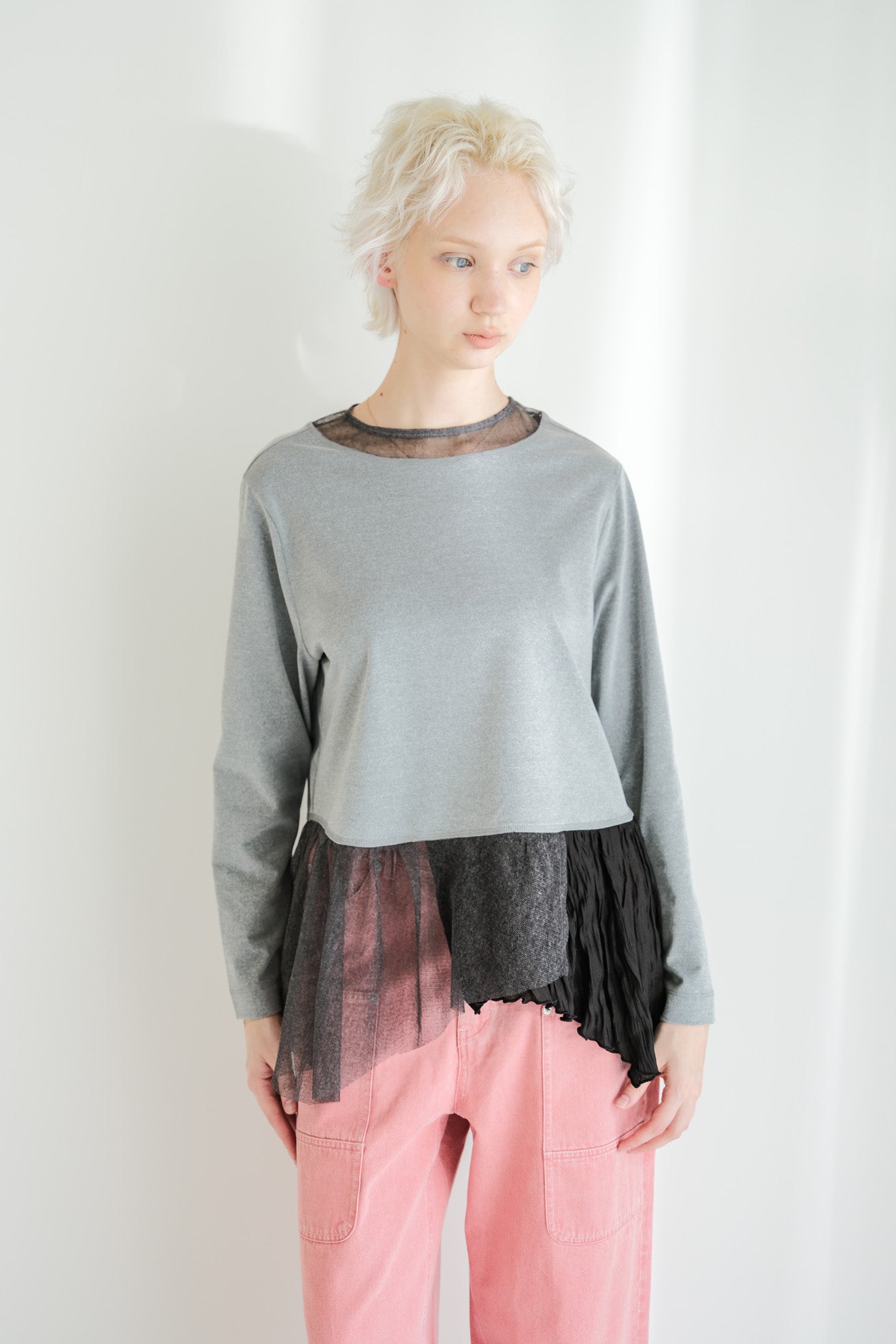 Tulle & Washed Peplum Pullover