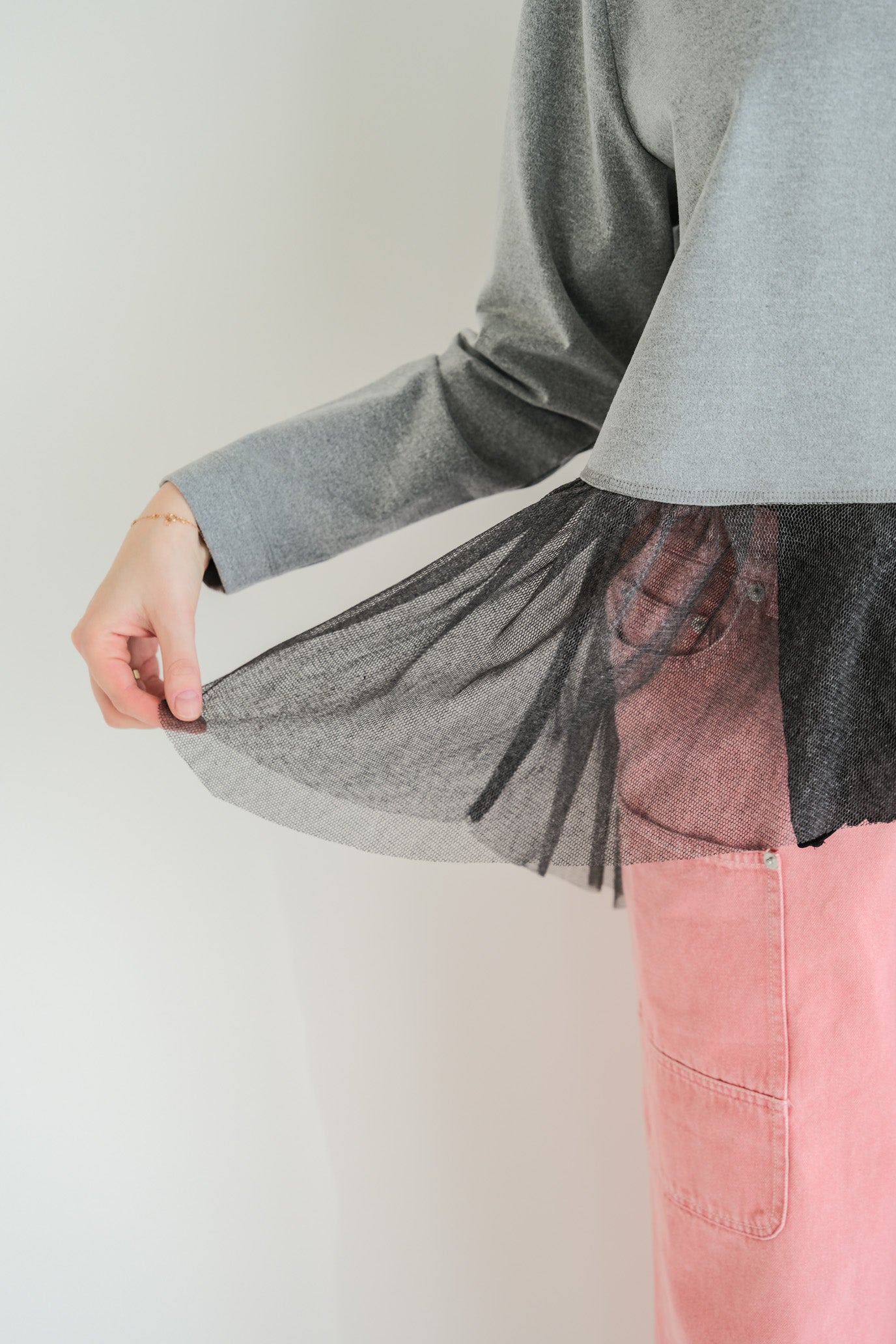 Tulle & Washed Peplum Pullover