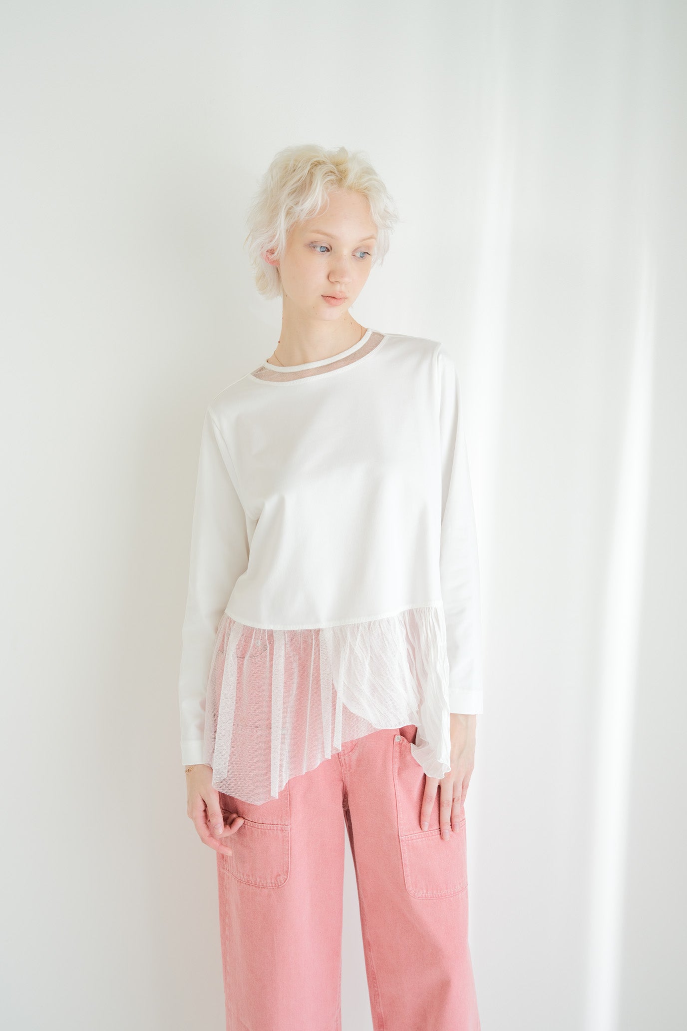 Tulle & Washed Peplum Pullover
