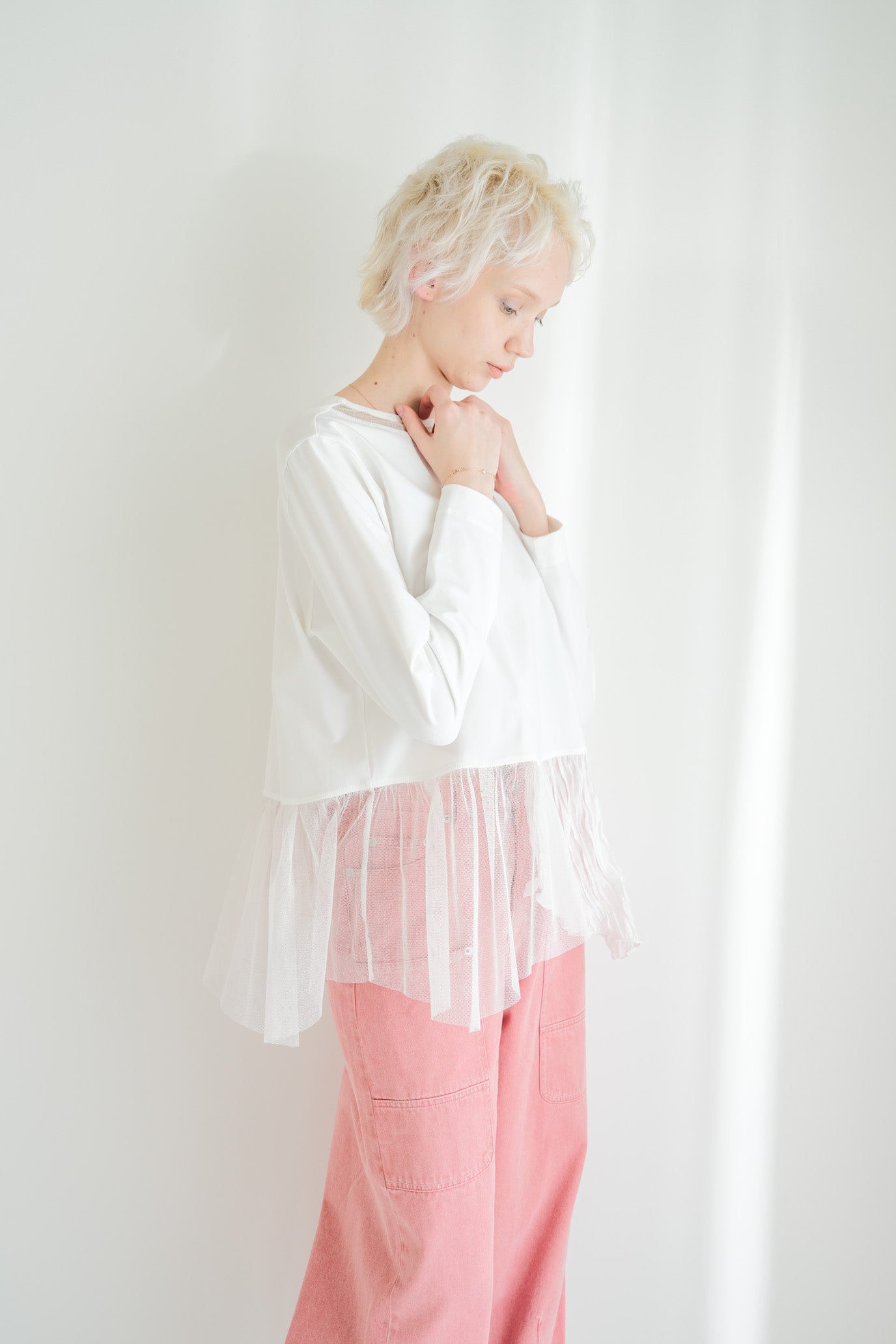 Tulle & Washed Peplum Pullover