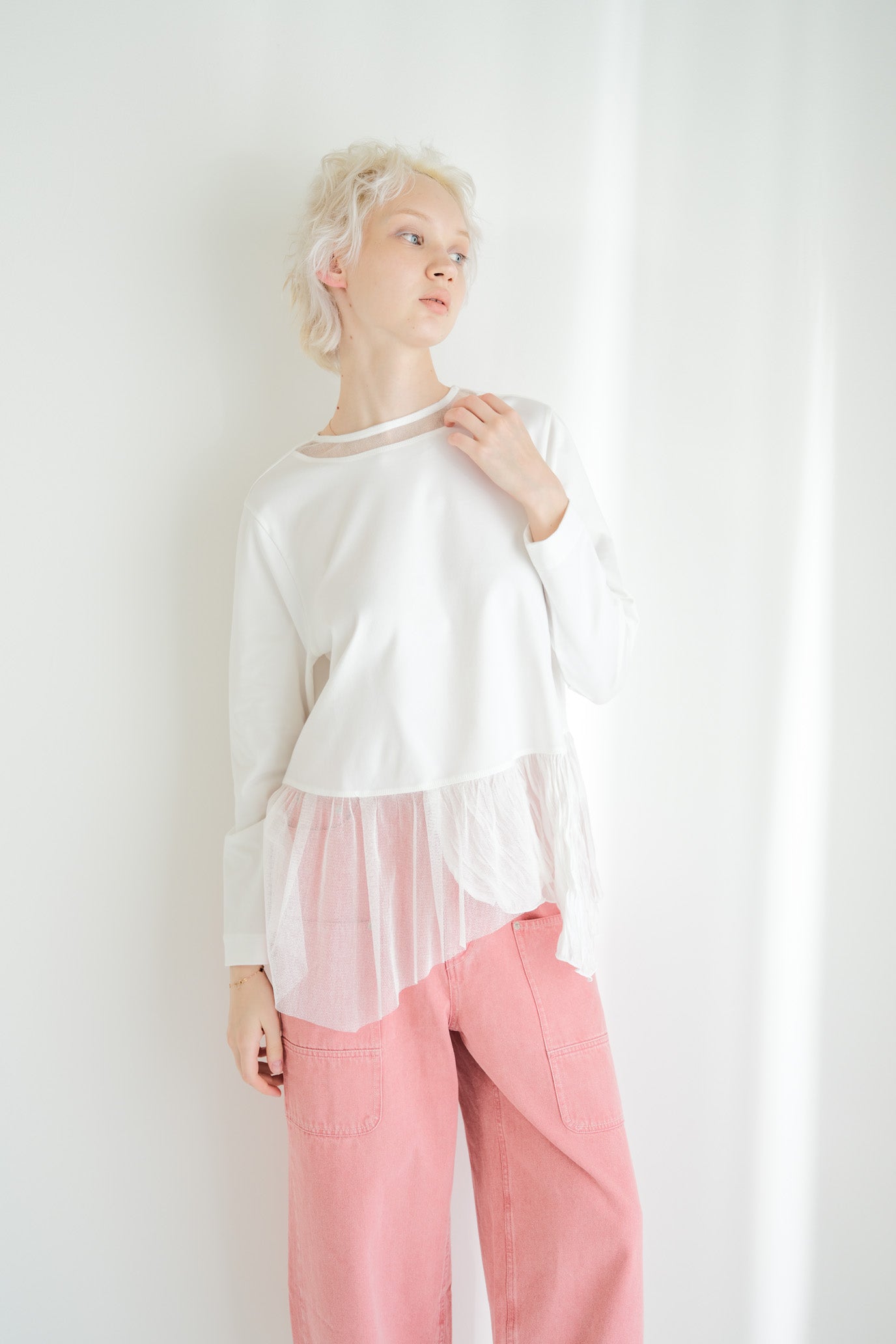 Tulle & Washed Peplum Pullover