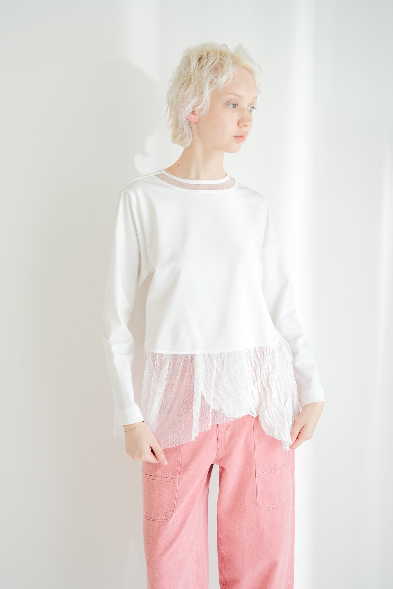 Tulle & Washed Peplum Pullover