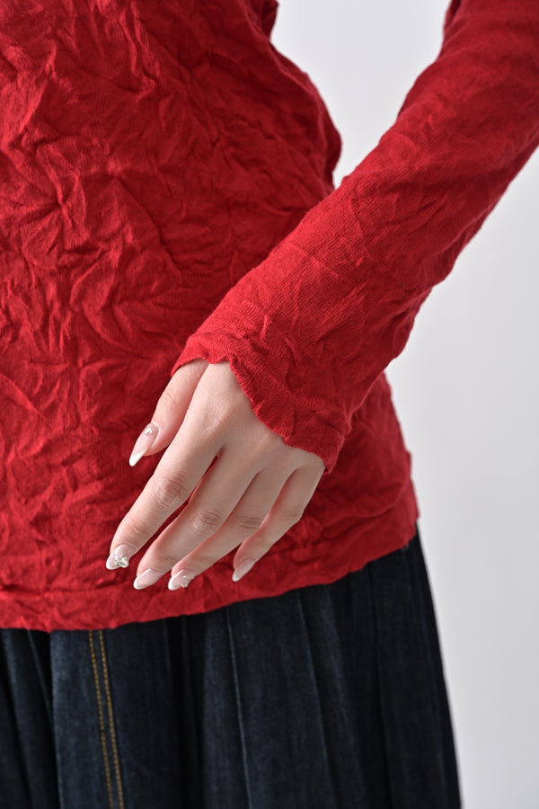 Wrinkle Plain High Neck Pullover