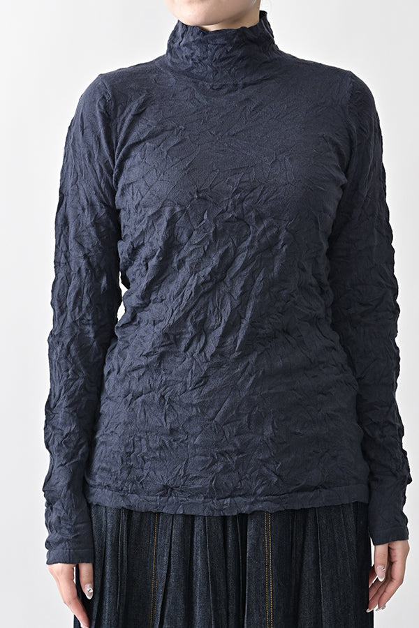 Wrinkle Plain High Neck Pullover