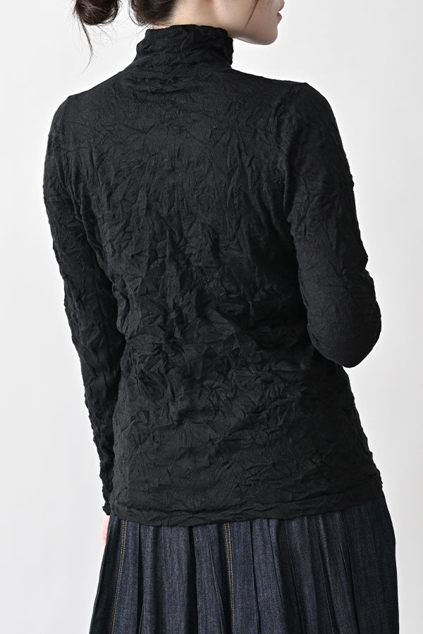 Wrinkle Plain High Neck Pullover