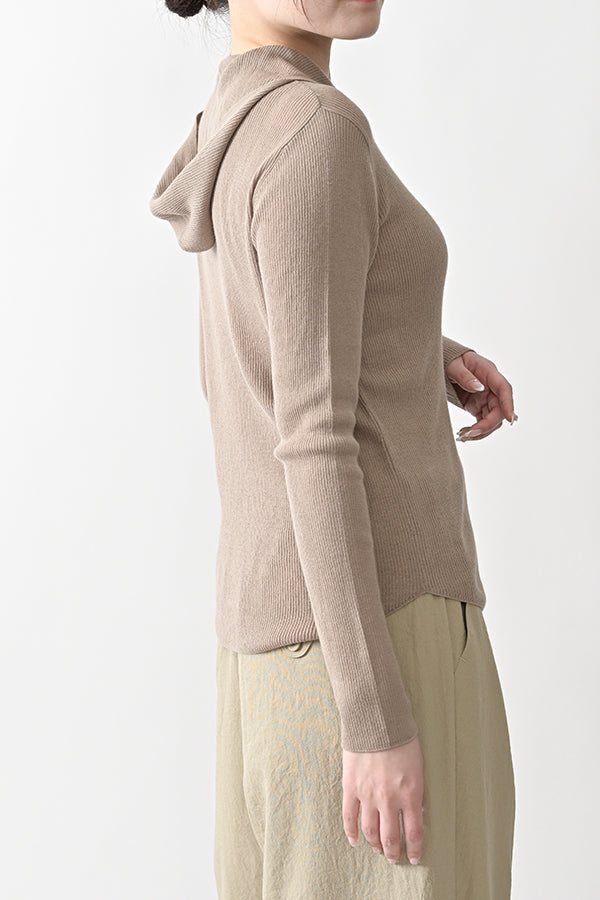 COCOCHI Rib Hooded Round Hem Pullover