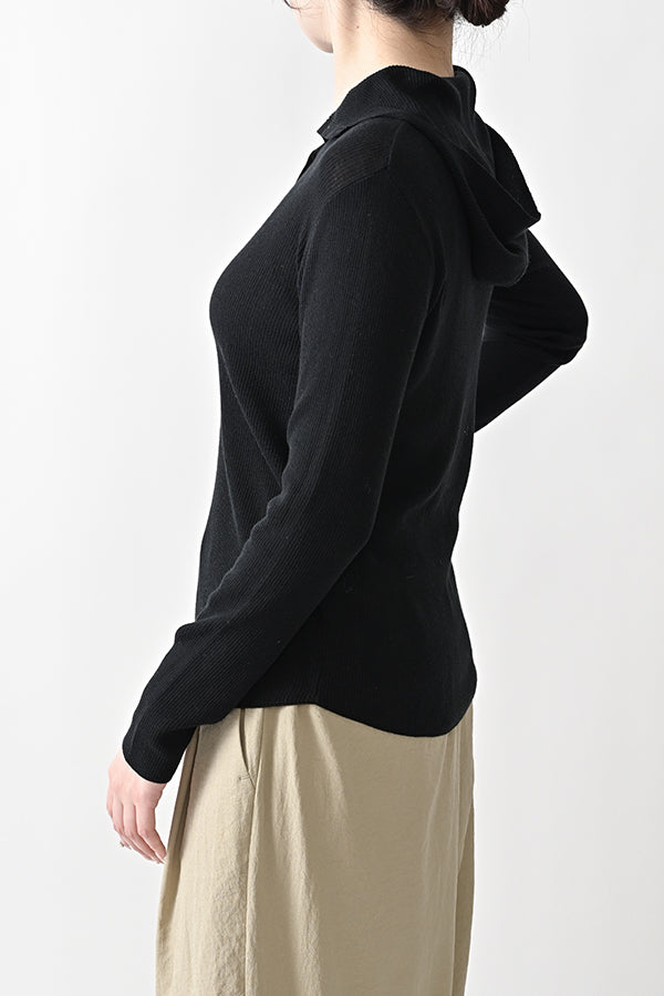 COCOCHI Rib Hooded Round Hem Pullover
