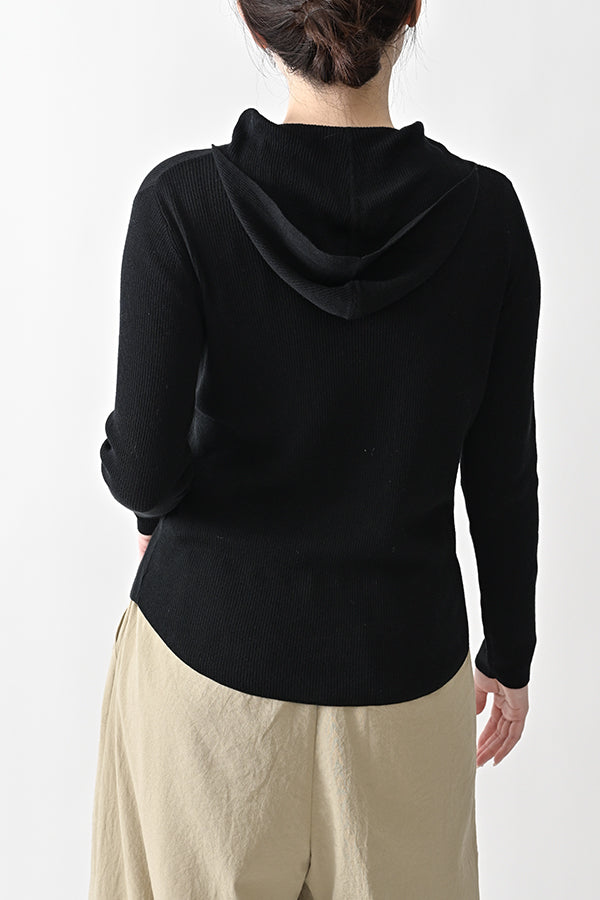 COCOCHI Rib Hooded Round Hem Pullover