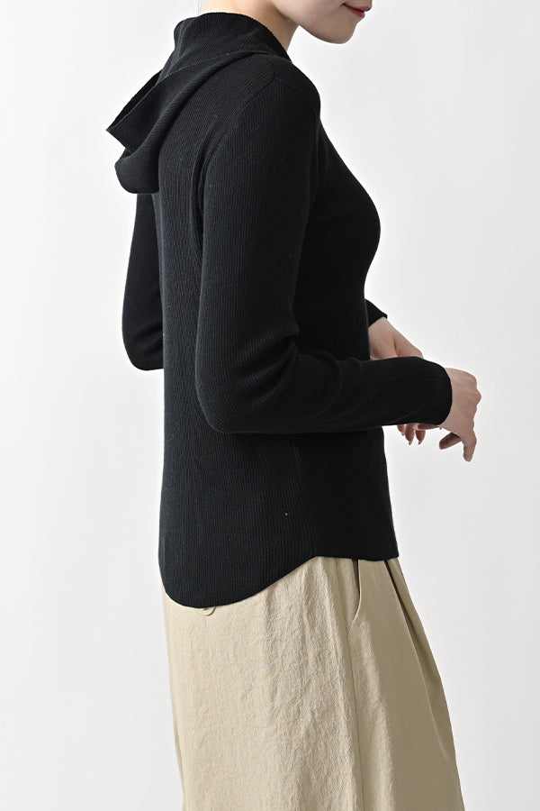 COCOCHI Rib Hooded Round Hem Pullover