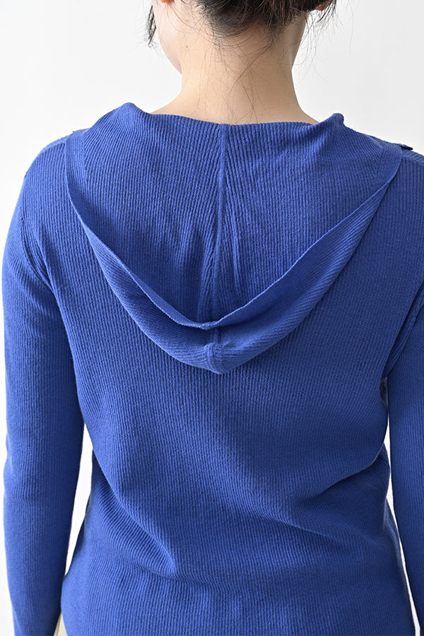 COCOCHI Rib Hooded Round Hem Pullover