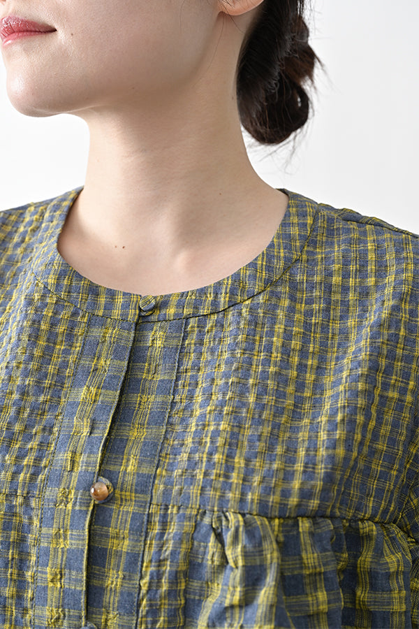 Voluminous Check Frill Blouse