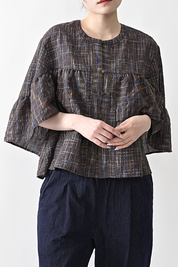 Voluminous Check Frill Blouse