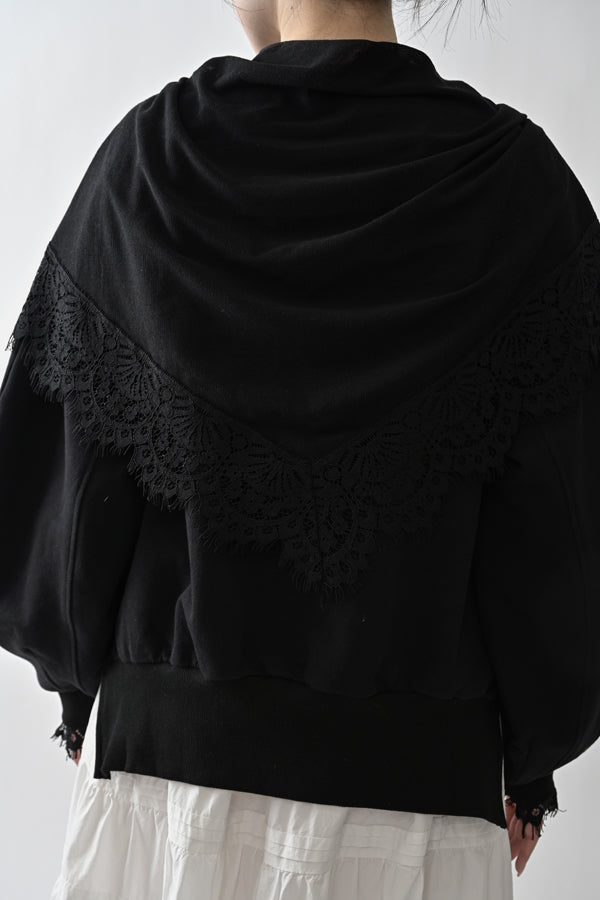 French Terry Pullover with Lace Cape