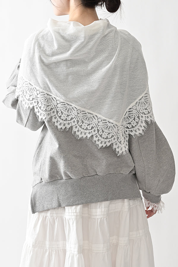 French Terry Pullover with Lace Cape