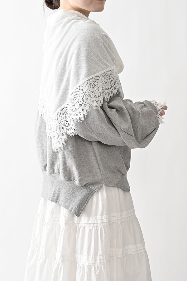 French Terry Pullover with Lace Cape