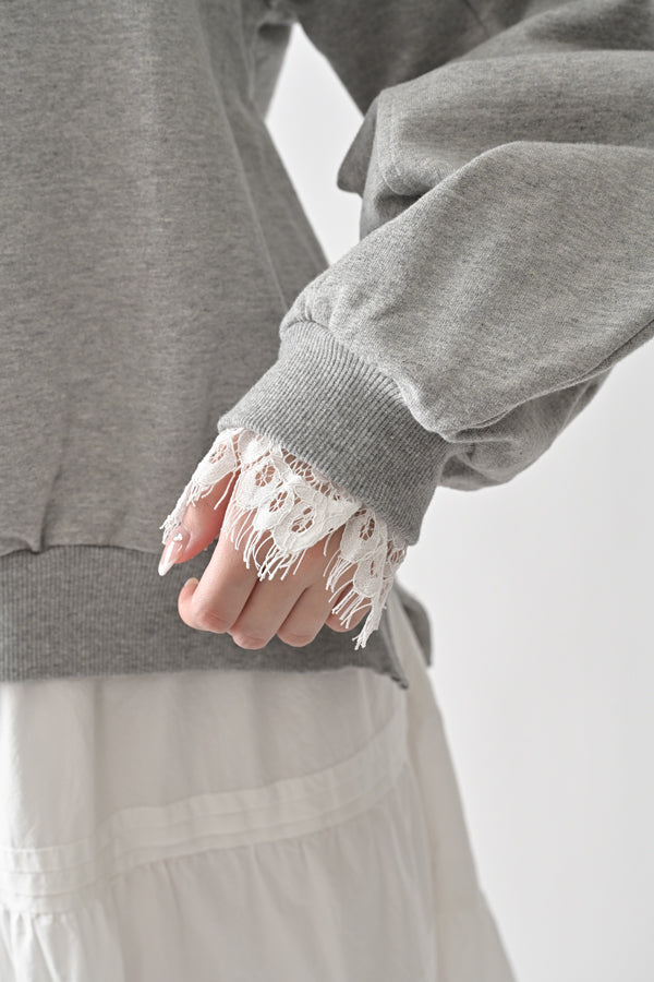 French Terry Pullover with Lace Cape