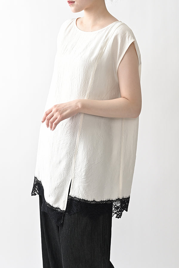 Boat Neck Pullover with Lace Hem