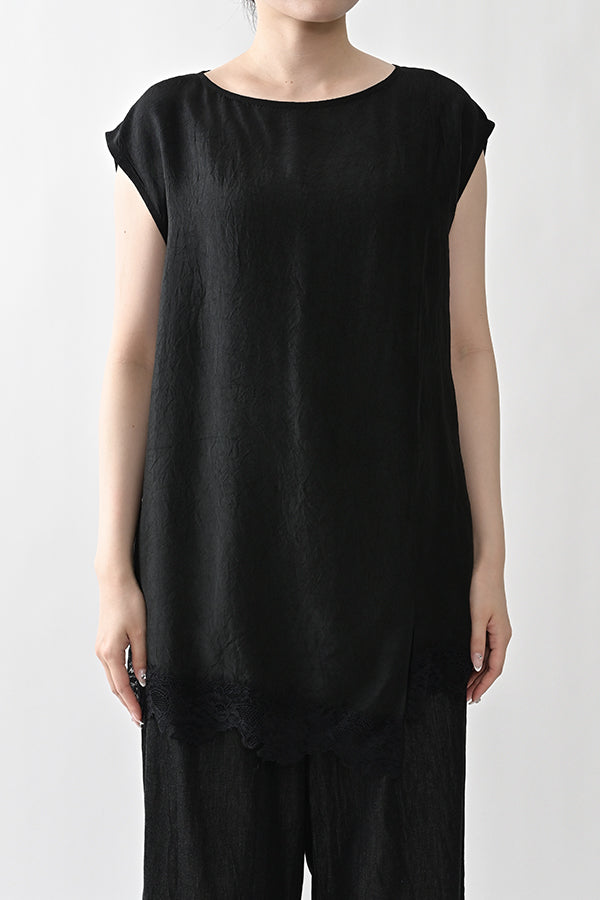 Boat Neck Pullover with Lace Hem